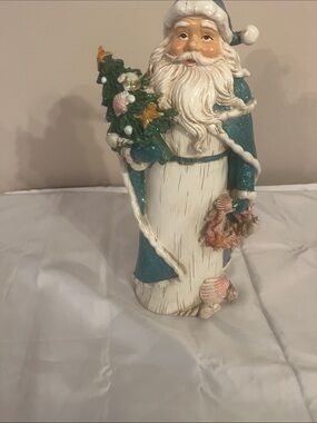 Coastal Teal Santa Figurine with Seashell Accents - Home Accents Decor